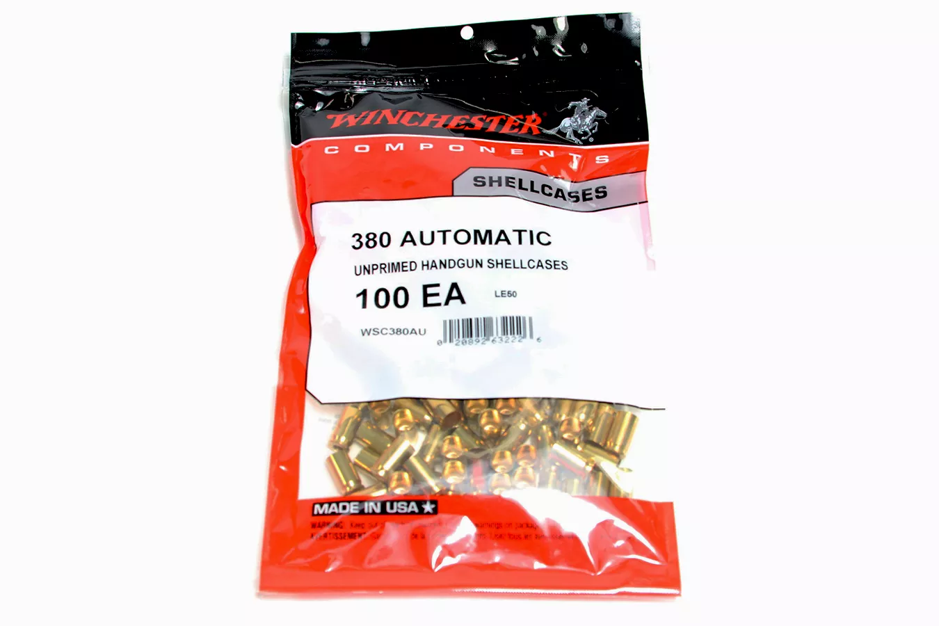 Winchester 380 Auto Unprimed Handgun Shell Cases 100/Bag