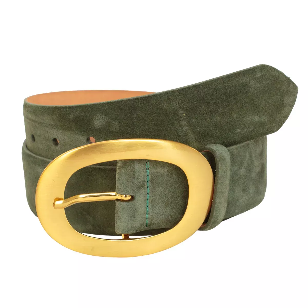 Women’s Brushed Gold Oval Buckle Suede Belt