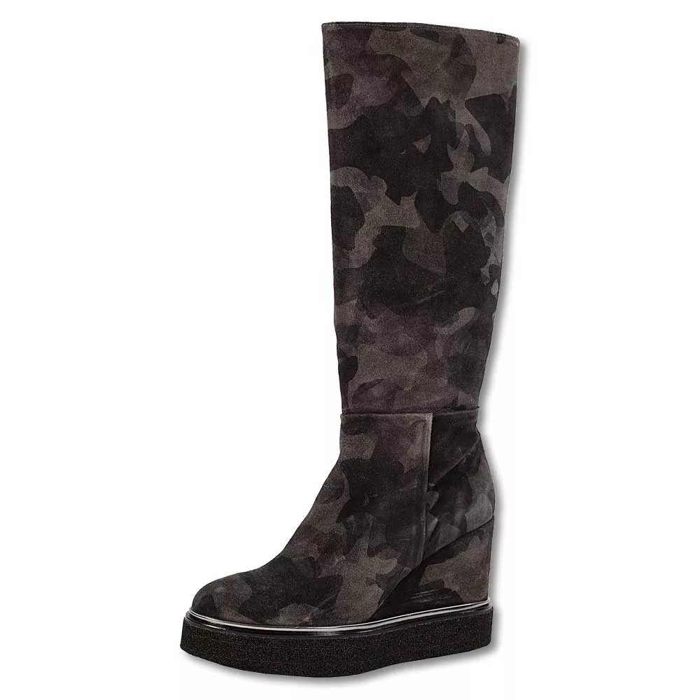 Women’s Spanish Suede Grey Camo Wedge Boots