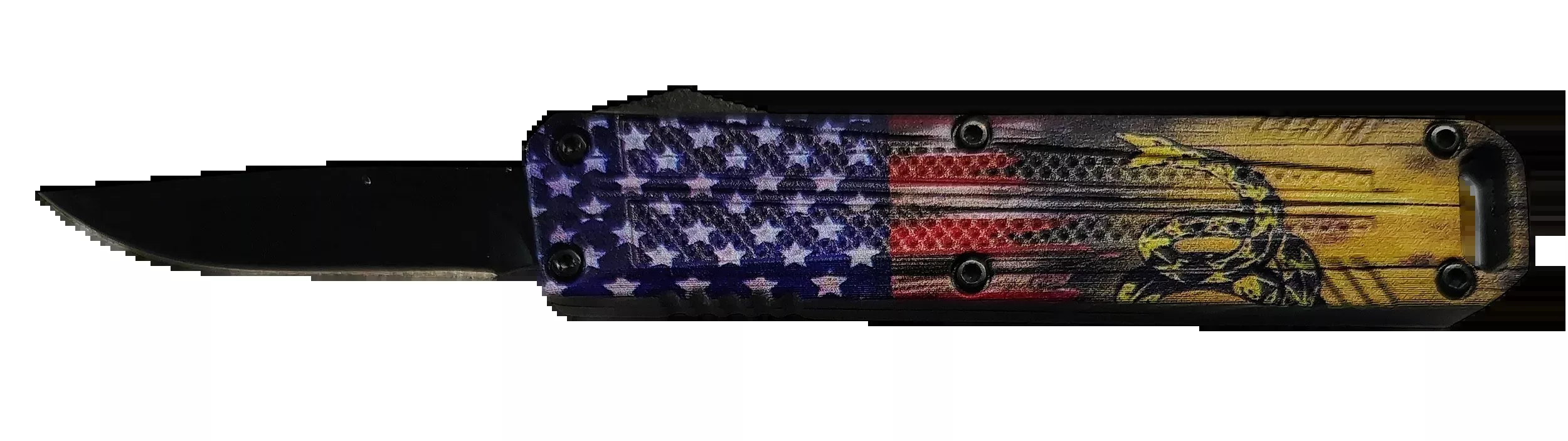 XCALIBER KNIFE COMPANY Out-the-Front (OTF) Mini Drop Point Knife – Compact with Patriotic Handle