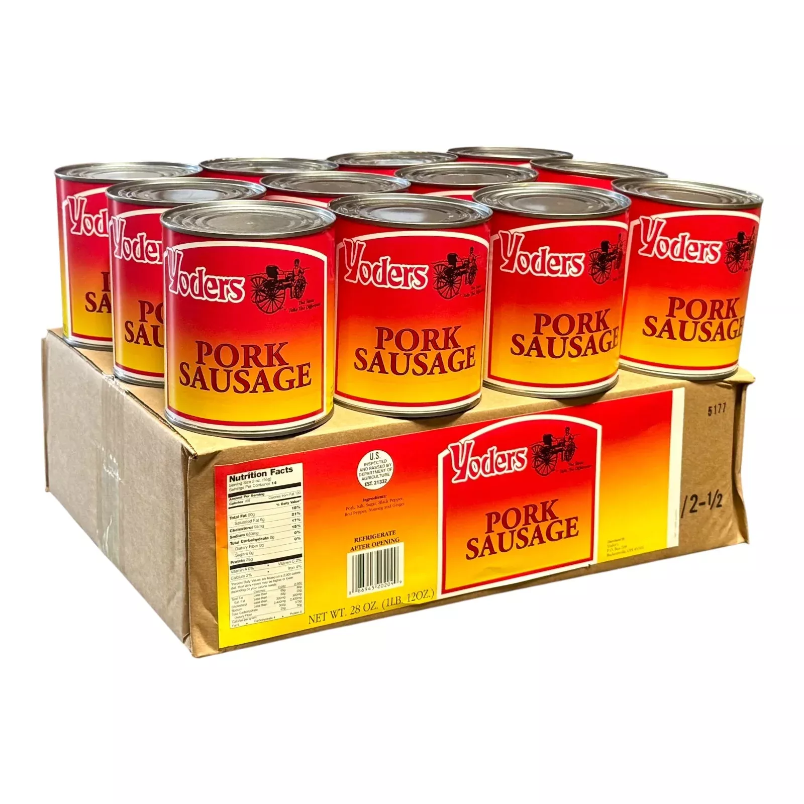 Yoder’s Canned Pork Sausage| 28 oz can | Real USA Pork | Fully Cooked | Shelf Stable Survival Food | 10+ Year Shelf Life | Ready to Eat | Ideal for Prepping, Storage & Camping