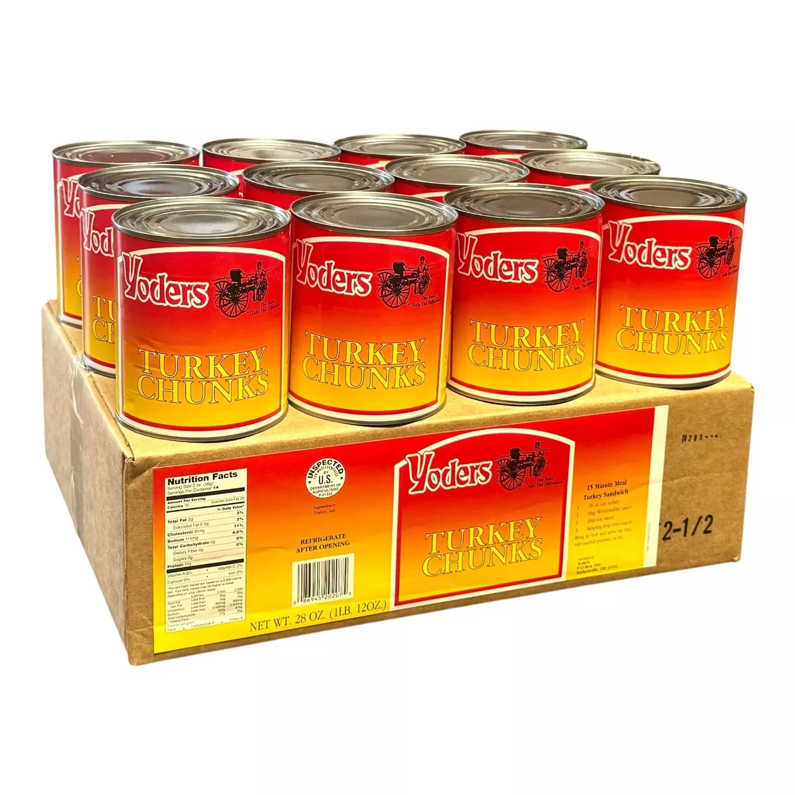 Yoder’s Canned Turkey Chunks | 28 oz can | Real USA Turkey | Fully Cooked | Shelf Stable Survival Food | 10+ Year Shelf Life | Ready to Eat | Ideal for Prepping, Storage & Camping